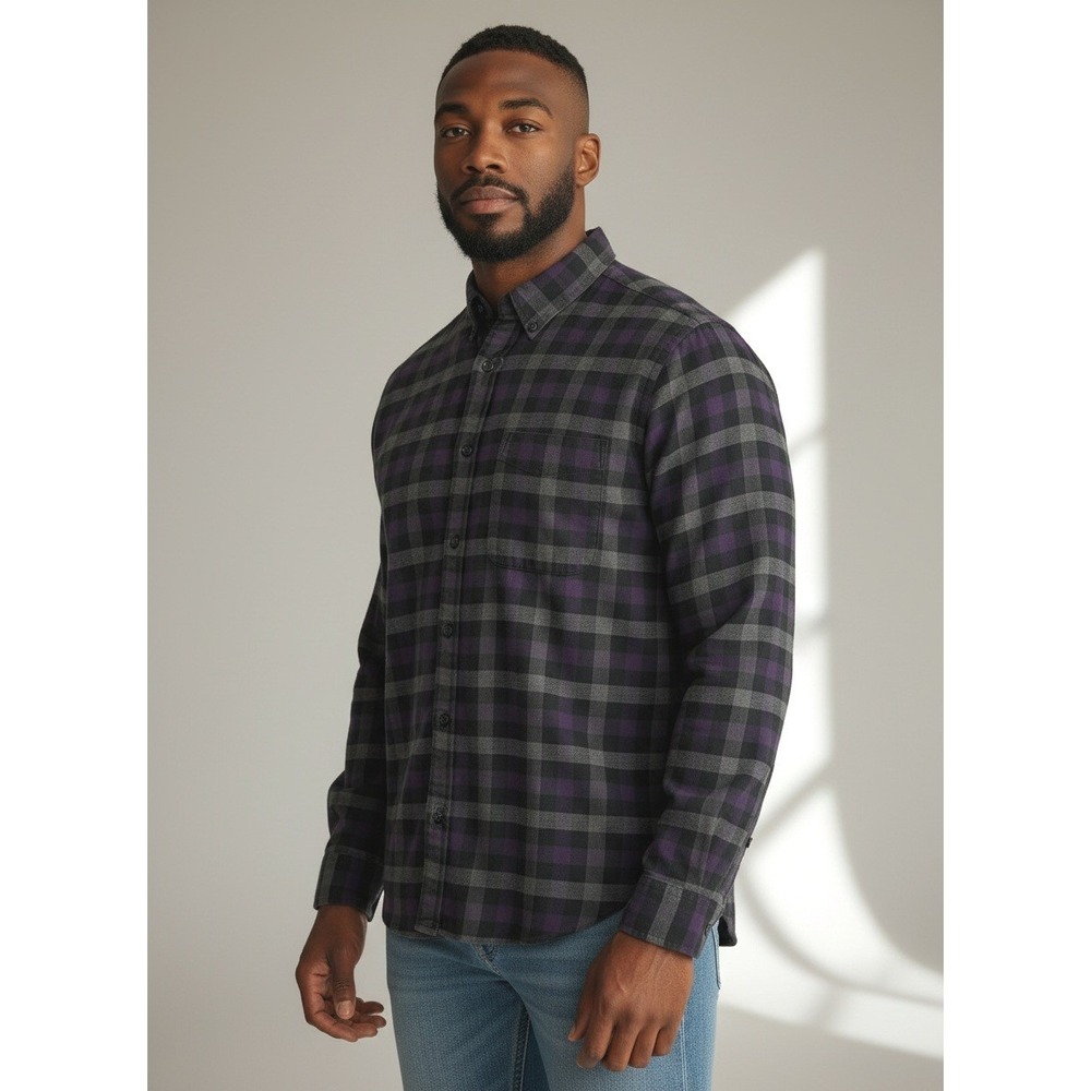 Ralph Lauren Blake Mens L Purple Grey Plaid Lightweight Flannel Shirt Cotton